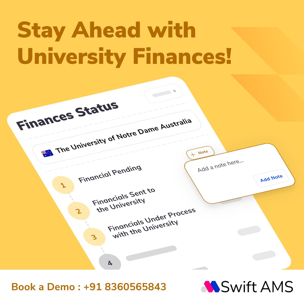 swift__ams's tweet image. Say goodbye to payment confusion and hello to clarity! Our new detailed payment tracking ensures you stay on top of your finances throughout the admissions process. 
Stay informed, stay ahead!!

#AdmissionsSimplified #SwiftAMS #EffortlessPayments #StudentFinance #PaymentTracking