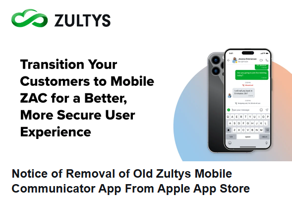 Excel_Com's tweet image. MOBILE ZAC
If you are a current user of Zultys' mobile app; please begin the transition to Mobile ZAC which is identical for Android/iPhone users. It DOES require the use of FQDN for the MX and we're happy to assist with that process. Call 571.313.8095 Opt 3 for more details.