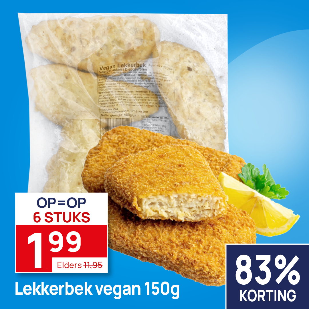 Butlonnl's tweet photo. Geweldige folderaanbiedingen! 🚨 Heerlijke Lekkerbek Vegan, 6 stuks van 150g voor slechts 1,99! Of geniet van Roasted Chicken Wings BBQ, 1 KG voor maar 2,99! Perfect voor een smakelijke maaltijd of barbecue. 🍖 Bekijk alle aanbiedingen snel en mis deze geweldige deals niet!🛒 https://t.co/vZ1kpWezLf
