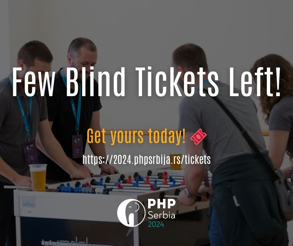 🎟️ Picture yourself at #phpsrb 2024, surrounded by the best in the PHP community. Only a few blind tickets left! Get yours today and be part of this amazing event. 🚀
Get your ticket here: 2024.phpsrbija.rs/tickets
#conference #tickets