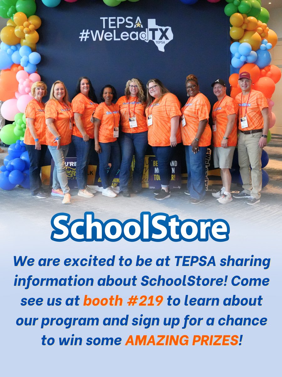 SchoolStore5's tweet photo. Visit us at Booth 219 and talk with our amazing staff to learn how your school can benefit from running SchoolStore! #WeLeadTX #TEPSA #SchoolStore https://t.co/zuQaWkDtqL