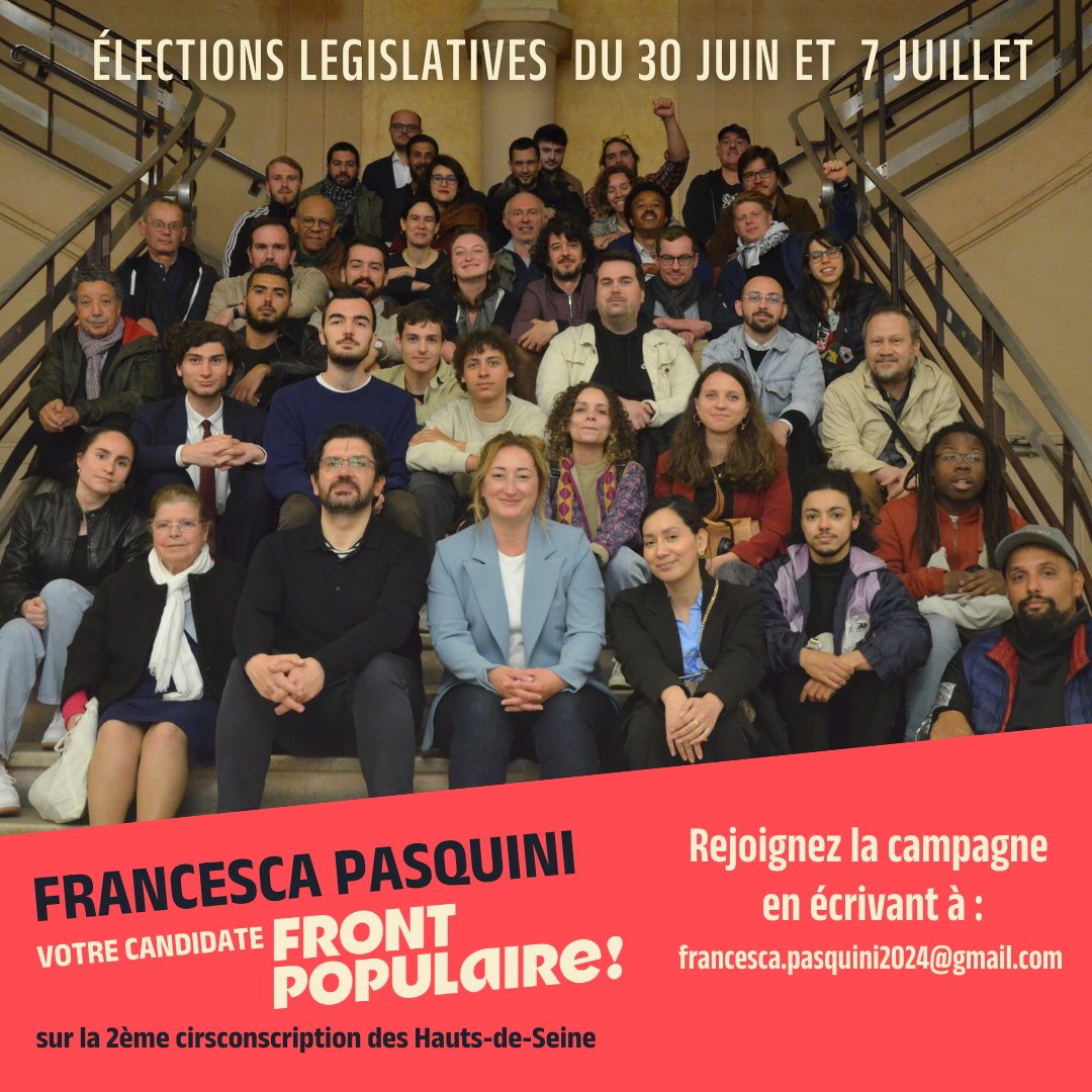 Generation_s_92's tweet photo. Faisons ensemble barrage à l’extrême-droite, renvoyons la député.e sortante @FMPasquini à l’assemblée nationale ✊🏽 

Votons les 30 juin &amp; 7 juillet   Pour nos droits, pour nos libertés et pour notre démocratie !
#frontpopulaire #asnieres #colombes https://t.co/eONErqFNxE