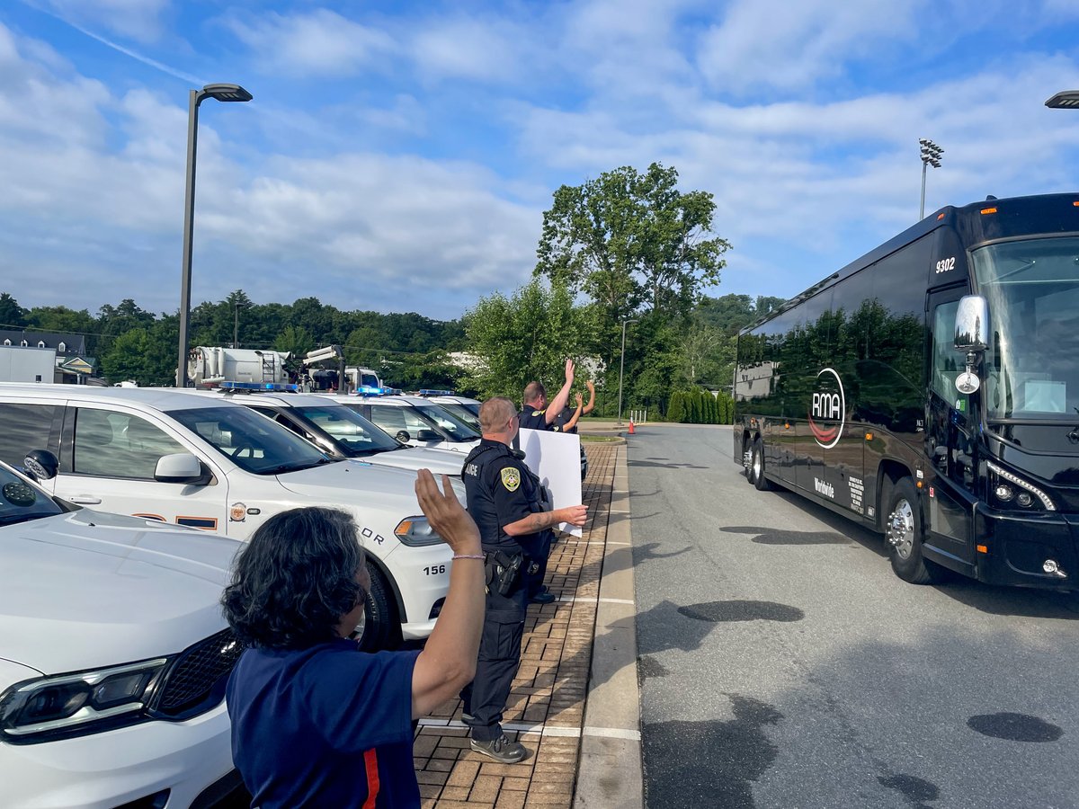 UVAPolice's tweet photo. And they're off! Today members of UPD showed their support to @UVABaseball as they head off to Omaha for the Men's College World Series! #GoHoos #UVABaseball https://t.co/Lvb6fGbc6t