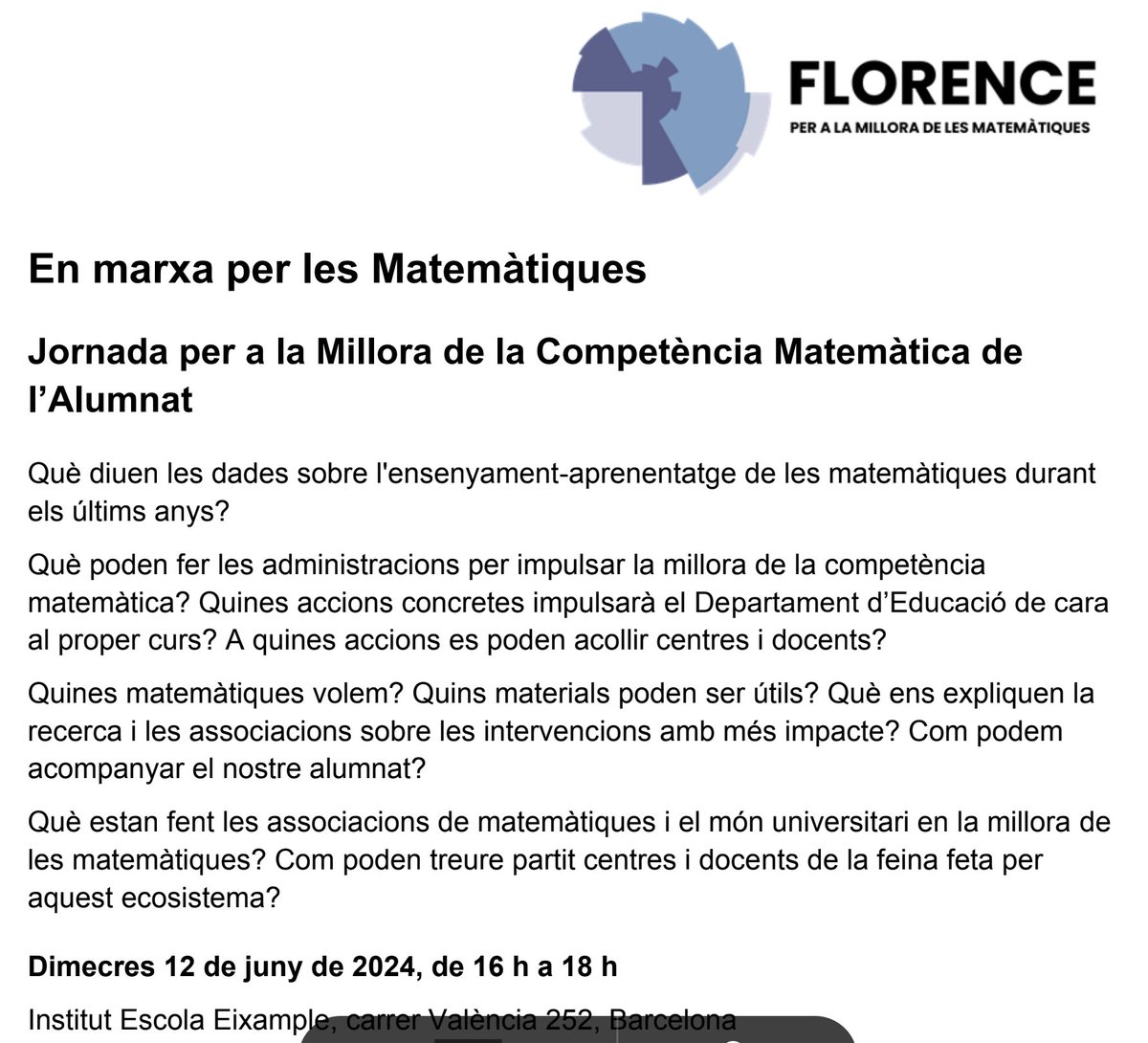 submariblau's tweet photo. Engrescat a punt de veure la presentació del programa "Florence per la millora de les matemàtiques" del @educaciocat (en homenatge a Florence Nightingale, infermera i estadística).
https://t.co/fRMhqsLmaF
#matxat @matesAbeam https://t.co/N4Dl5NaJpg