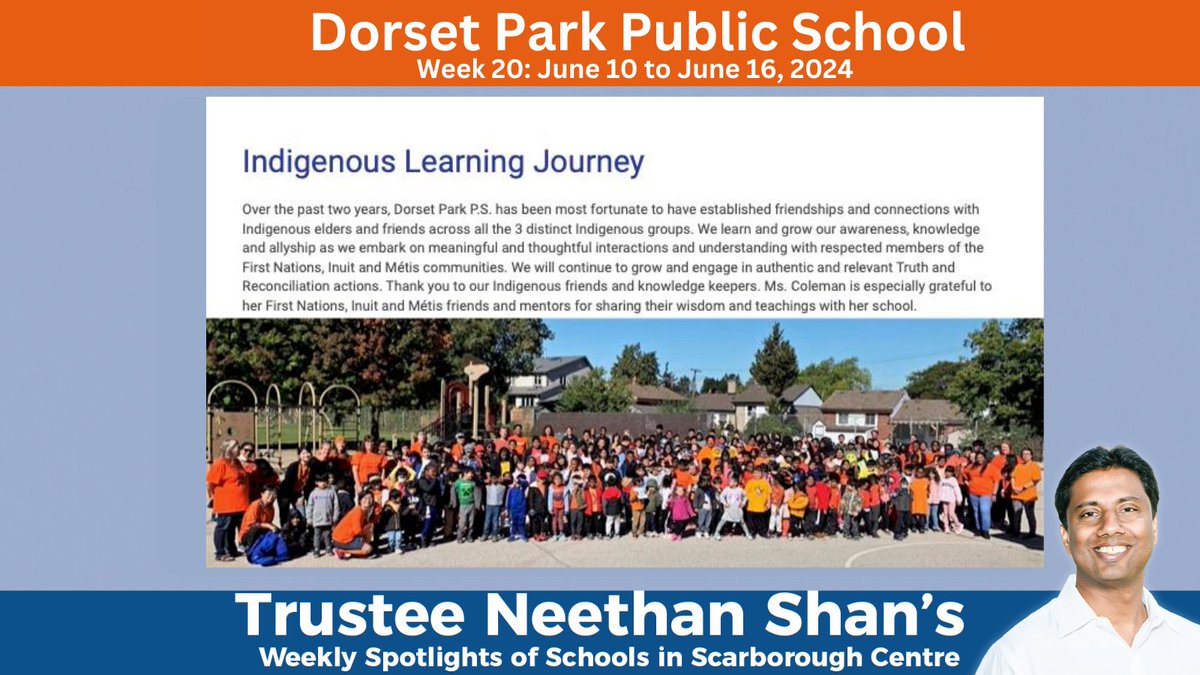 NeethanShan's tweet photo. Dorset Park Public School in #ScarTO prioritizes Indigenous education, ensuring our students learn and honor the rich traditions and histories, promoting respect and understanding in every classroom. #TDSB https://t.co/3Jdb6xA5Zp