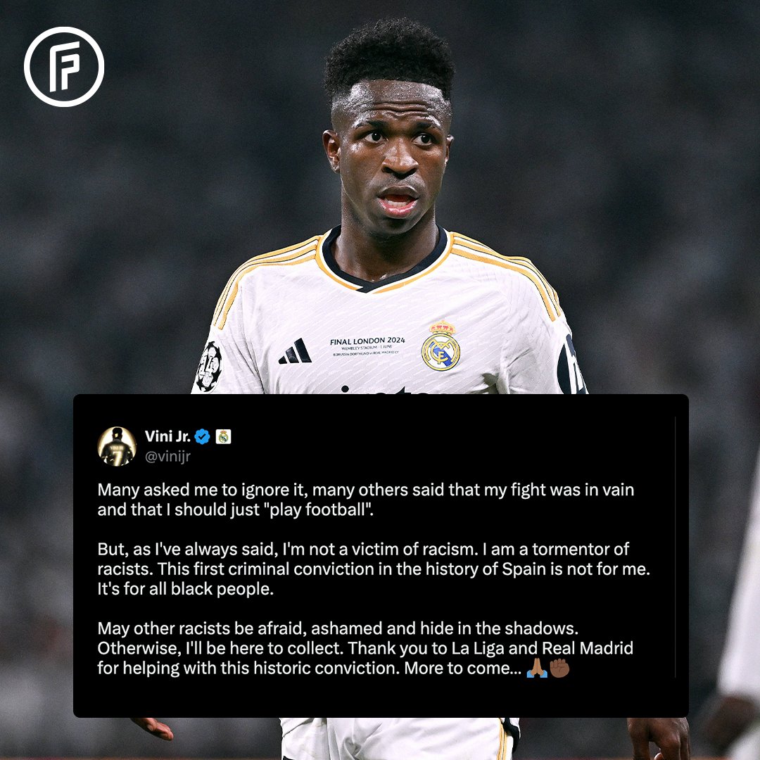 FIFPRO's tweet photo. 🗣️ “It's the missing piece of the puzzle in the fight against racism.”

Former @USMNT defender @JustMorrow, a #FIFPRO EDI Committee member and @BPCMLS co-founder, explains why Vinicius Jr’s abusers being sentenced to prison is a historic milestone for players.

@ViniJr ✊