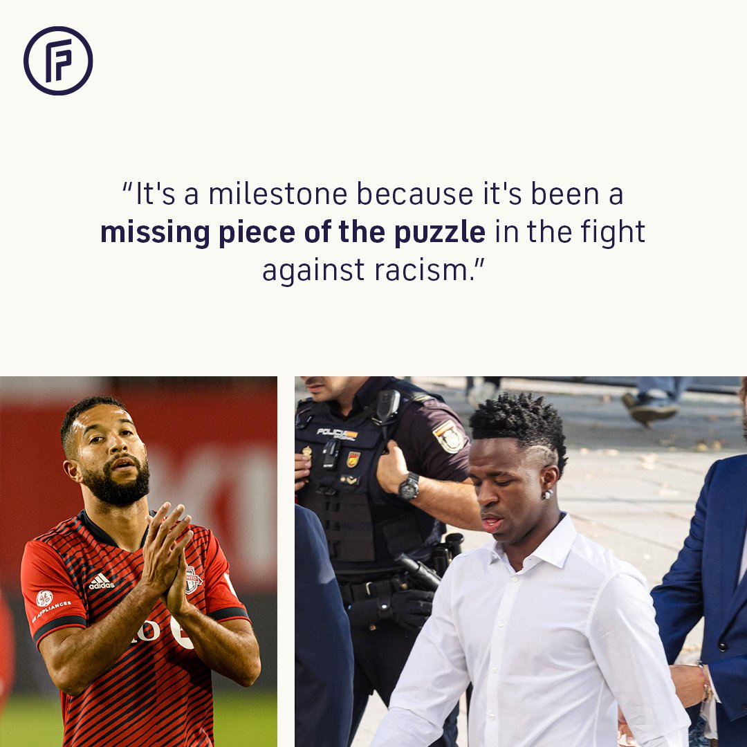FIFPRO's tweet photo. 🗣️ “It's the missing piece of the puzzle in the fight against racism.”

Former @USMNT defender @JustMorrow, a #FIFPRO EDI Committee member and @BPCMLS co-founder, explains why Vinicius Jr’s abusers being sentenced to prison is a historic milestone for players.

@ViniJr ✊