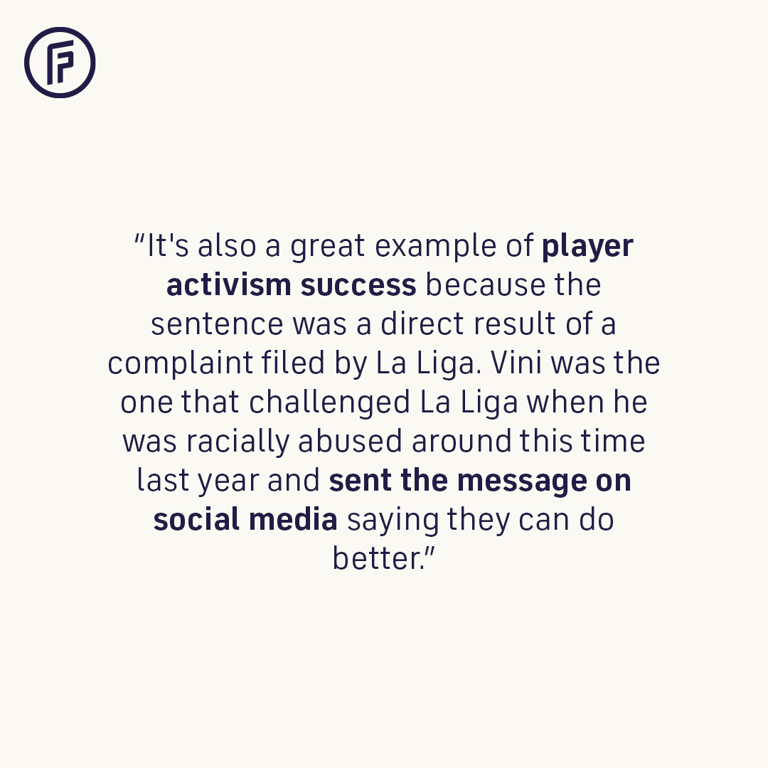 FIFPRO's tweet photo. 🗣️ “It's the missing piece of the puzzle in the fight against racism.”

Former @USMNT defender @JustMorrow, a #FIFPRO EDI Committee member and @BPCMLS co-founder, explains why Vinicius Jr’s abusers being sentenced to prison is a historic milestone for players.

@ViniJr ✊