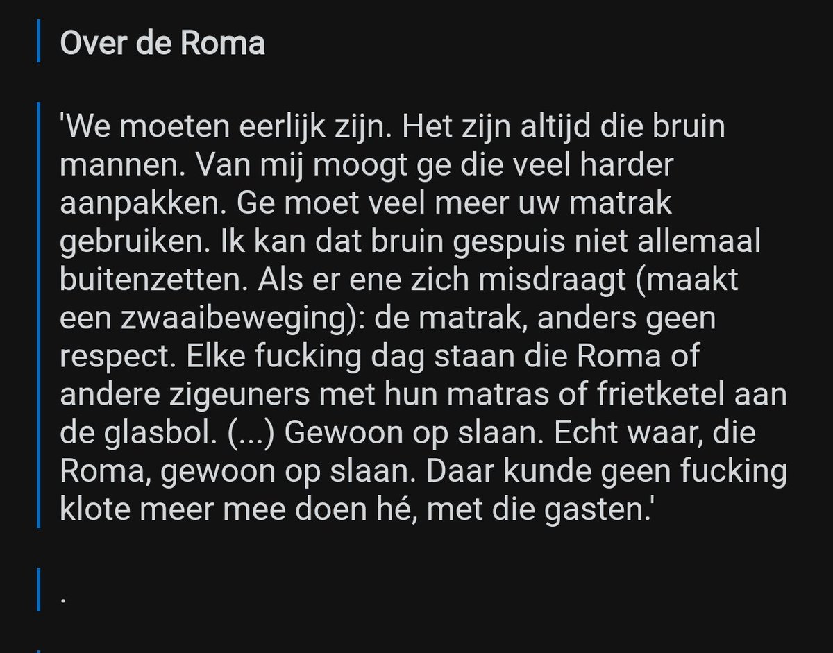 niet om te negatief te doen maar als conner na zijn racistische tirade erin slaagt om herverkozen te worden als voorzitter dan bewijst dat maar weer dat vooruit in de huidige vorm een bende sycofanten en ja-knikkers zonder ruggengraat of socialistische identiteit zijn