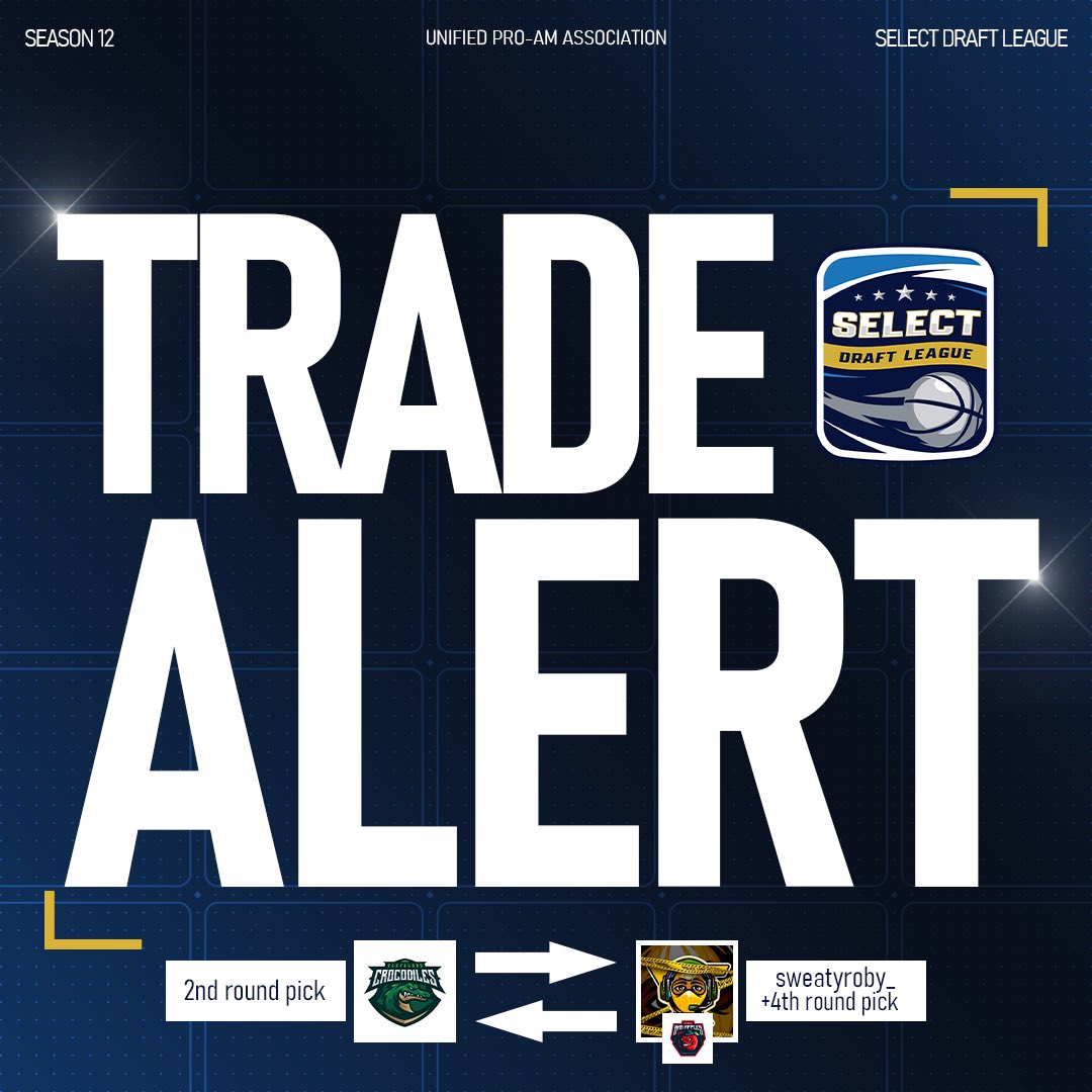 TheLBALeague's tweet photo. 📢 Breaking News 📢
Just in! The @SelectCrocs have struck a trade agreement with the @SelectBadApples right before draft day tomorrow! @sweatyroby is headed to the Big Apple in exchange for their 2nd round, #19 pick. 🏀🔄🔀
#TradeAlert #DraftDay #SelectCrocs #Badapples https://t.co/e3sroukWCZ