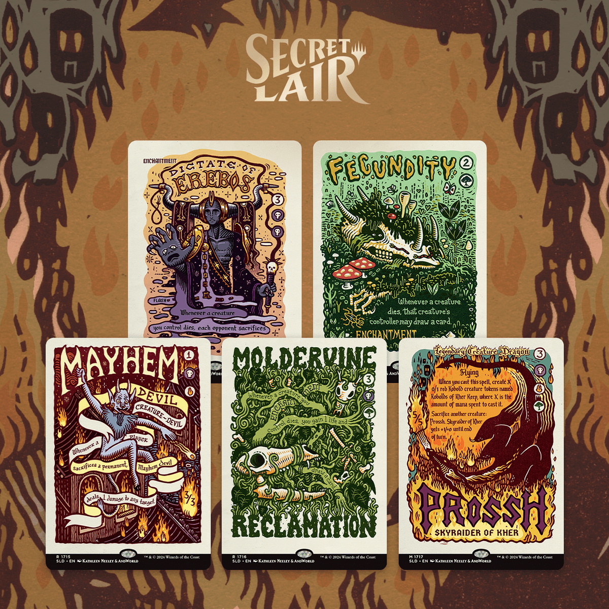 kathleenneeley's tweet photo. I'm so excited to finally show the Prints of Darkness cards I illustrated for @MTGSecretLair! These will be available starting June 24! https://t.co/n3hRHo23Ym