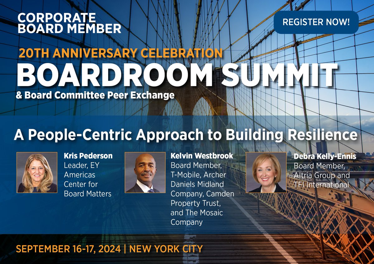Join us at this year’s #BoardroomSummit to foster resilience amidst the dynamic shifts transforming today’s workplaces: rebalancing of power in labor markets, the impact of #generativeAI &amp; job disruptions, the influence of Gen Z on the workforce, and more. ow.ly/1ZM250Sb6b0
