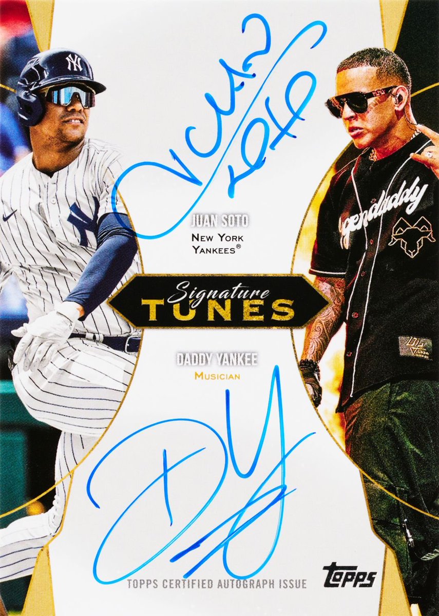 Will__Stern's tweet photo. Like this idea in Topps Series 2:

Dual-autographed cards featuring players and the artists who perform their walk-up songs. 

Daddy Yankee / Juan Soto 👇 https://t.co/5dZOe5EJoZ