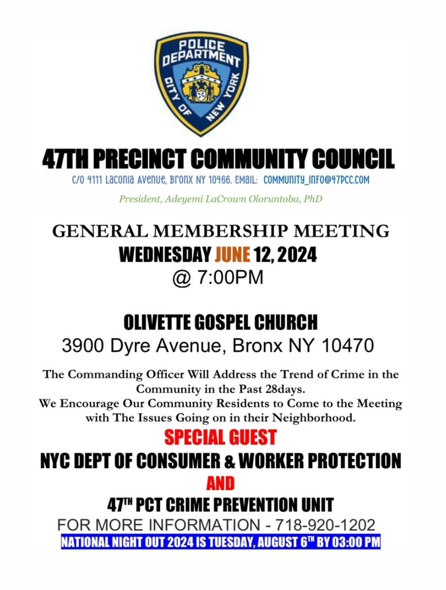 47PCC's tweet image. Join us tonight for our last meeting before summer at Olivet Gospel Church, 7:00pm.