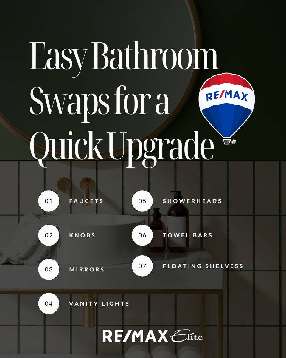 REMAXEliteFL's tweet image. 🛁 Looking to upgrade your bathroom without a major renovation? 🌟 Check out these easy bathroom swaps for a quick refresh! 💼✨ 

#BathroomUpgrade #QuickRefresh #RealEstateTips