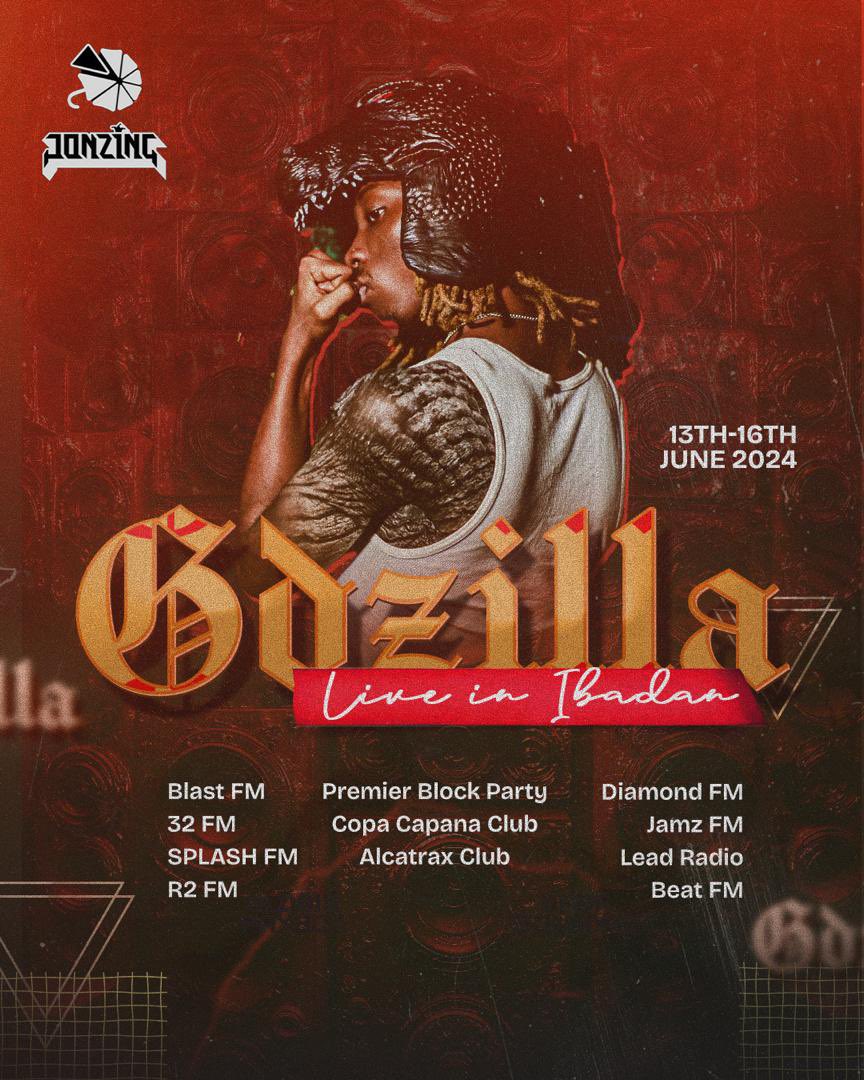 thejonzingworld's tweet photo. Ibadan, get ready to roar with GDZILLA! π¦ Coming to a stage near you! #GDZILLAINIBADAN #GDZILLA https://t.co/1qcY1eOHzy