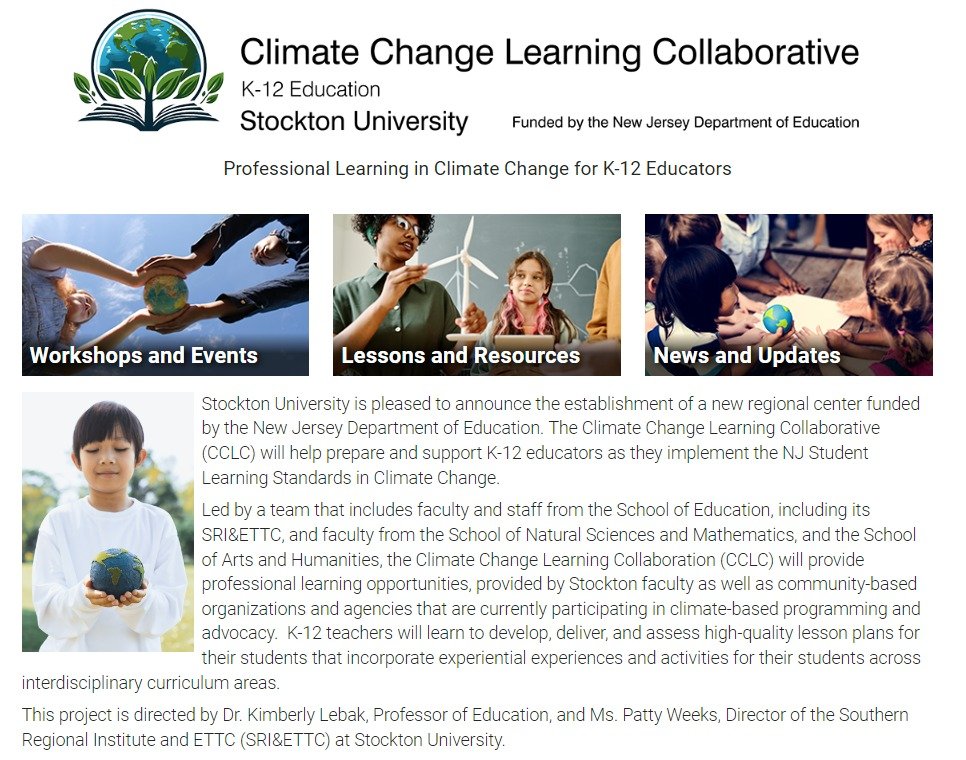 sriettc's tweet photo. All programming at Stockton’s Climate Change Learning Collaborative is available at no cost to school districts.  However, pre-registration is required. Take any/all sessions you need! https://t.co/TJVAZPJr8I https://t.co/Fb4hCMhCh7