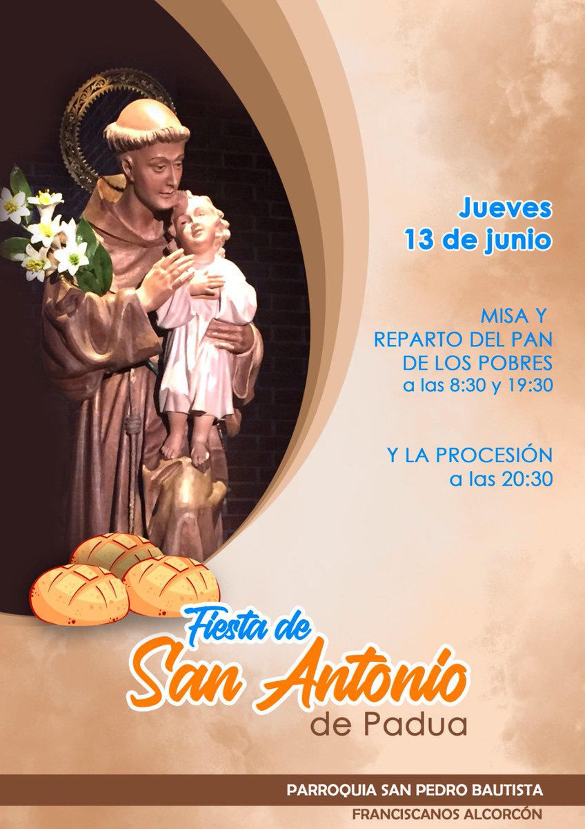 #PazyBien Mañana celebraremos la fiesta de S. Antonio de Padua. 
Os esperamos!!! <a href="/PJAlcorcon/">PJAlcorcón</a> <a href="/ofmfranciscanos/">ofmfranciscanos</a> <a href="/DiocesisGetafe/">Diócesis de Getafe</a> <a href="/pjvfranciscanos/">PJV FRANCISCANOS</a>