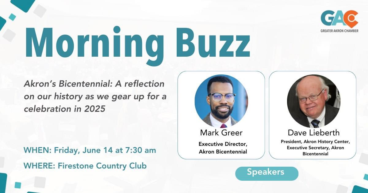 Join us Friday morning for the <a href="/GrtAkronChamber/">GreaterAkronChamber</a> Morning Buzz at Firestone Country Club where we’ll be talking more about the Akron Bicentennial! #KeepIt200 #Akron200 #AkronBicentennial #Akron