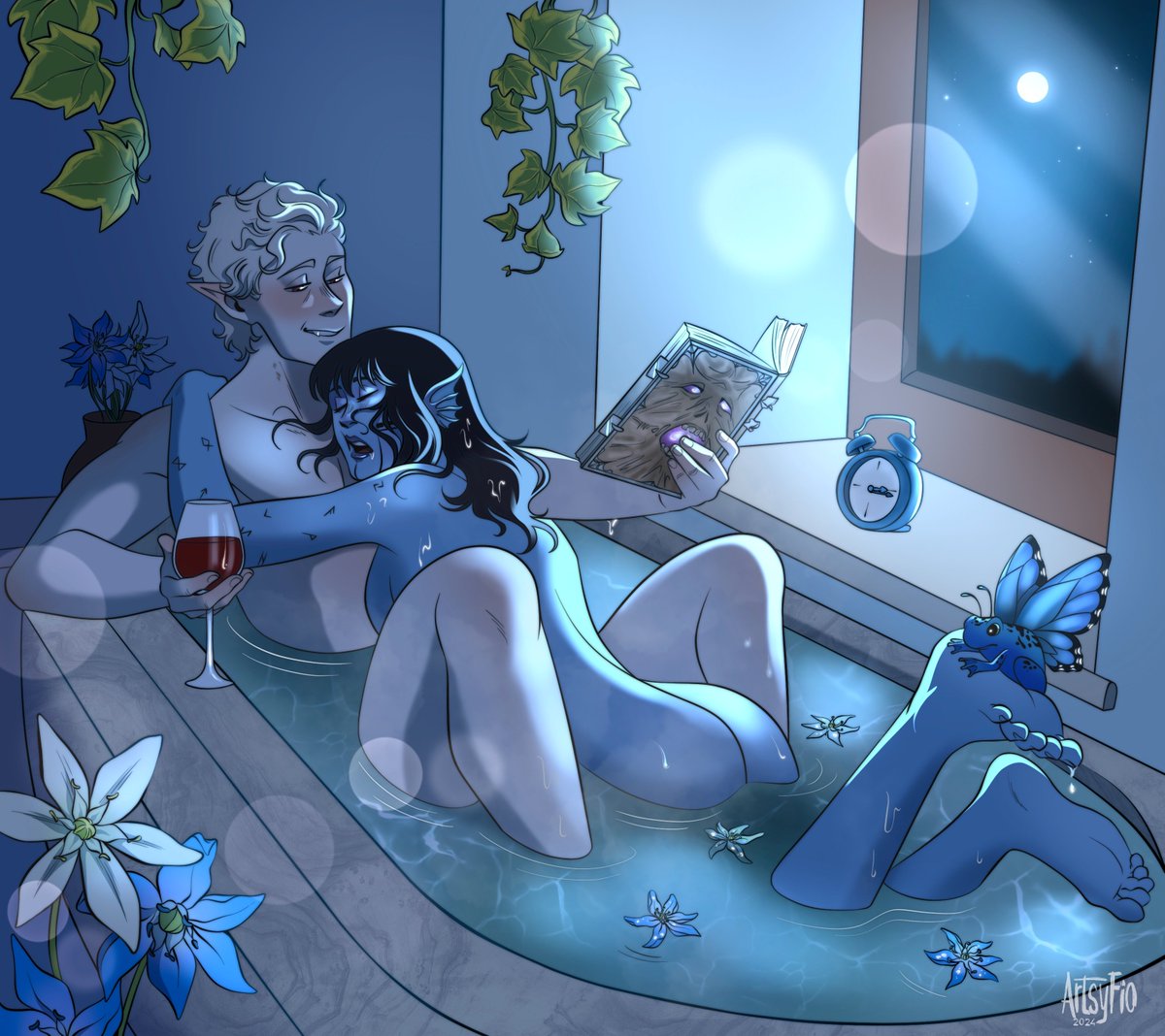 circuscassie's tweet photo. I'm looking to commission artists who are willing to draw my OC (water genasi sorcerer) with Astarion from bg3! 
I prefer styles who show the actual features of the characters (so wrinkles and stuff like that) so no anime, chibi and such. 

I'll DM u if interested! https://t.co/Uldt1KKCFp