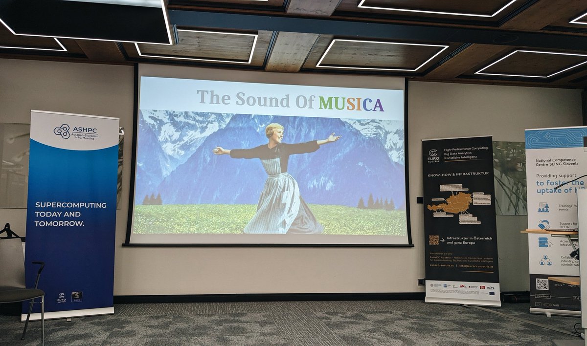 VSCluster's tweet photo. The VSC team has just presented MUSICA - a new #supercomputer distributed over three locations in Vienna, Linz & Innsbruck. It won't sing, but it's gonna offer impressive computing power, especially for #AI applications 💪 #ASHPC24 https://t.co/bUNZ1z05sl