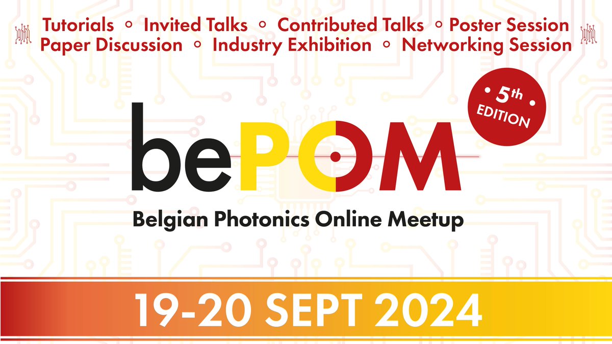 SAVE THE DATES!!!
📯The 5th edition of the Belgian Photonics Meetup will take place on 19-20 September 2024. It's a combination of academic and industrial talks, discussions, a poster session, and networking.
Stay tuned to learn more about #bePOM2024!
bepom.org