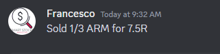 FranVezz's tweet photo. $ARM (long)
Booked first partial this morning, +7.5R

Strength continues for now despite resistance

➡️https://t.co/WXEi4L7I4K