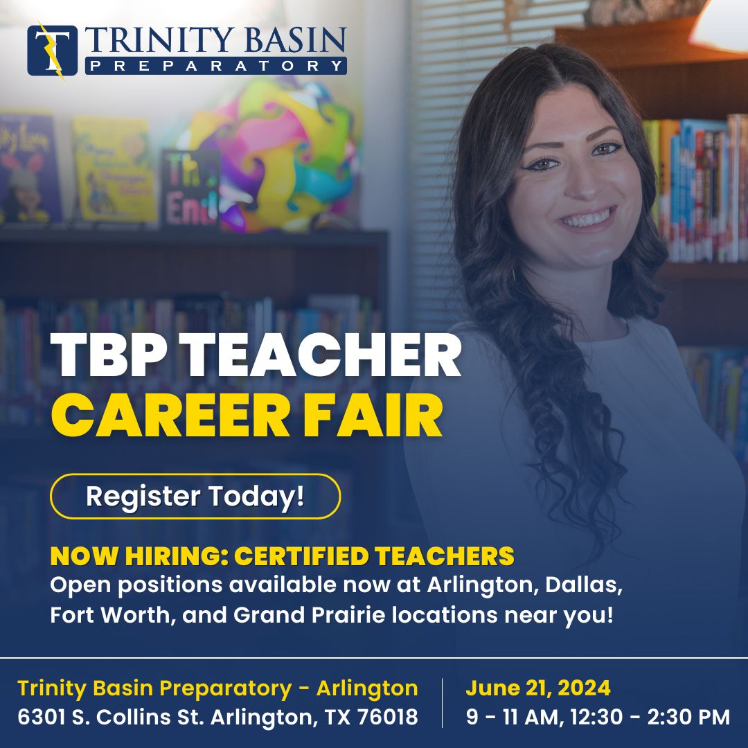 elleryhowarth's tweet photo. Attention all Teachers! Join us at Trinity Basin Preparatory's Job Fair this Friday, June 21st, at our Arlington location. If you're seeking opportunities at one of our 13 locations across the DFW metroplex, this event is for you!
https://t.co/Ws9homdgTu https://t.co/7CsY8txdge