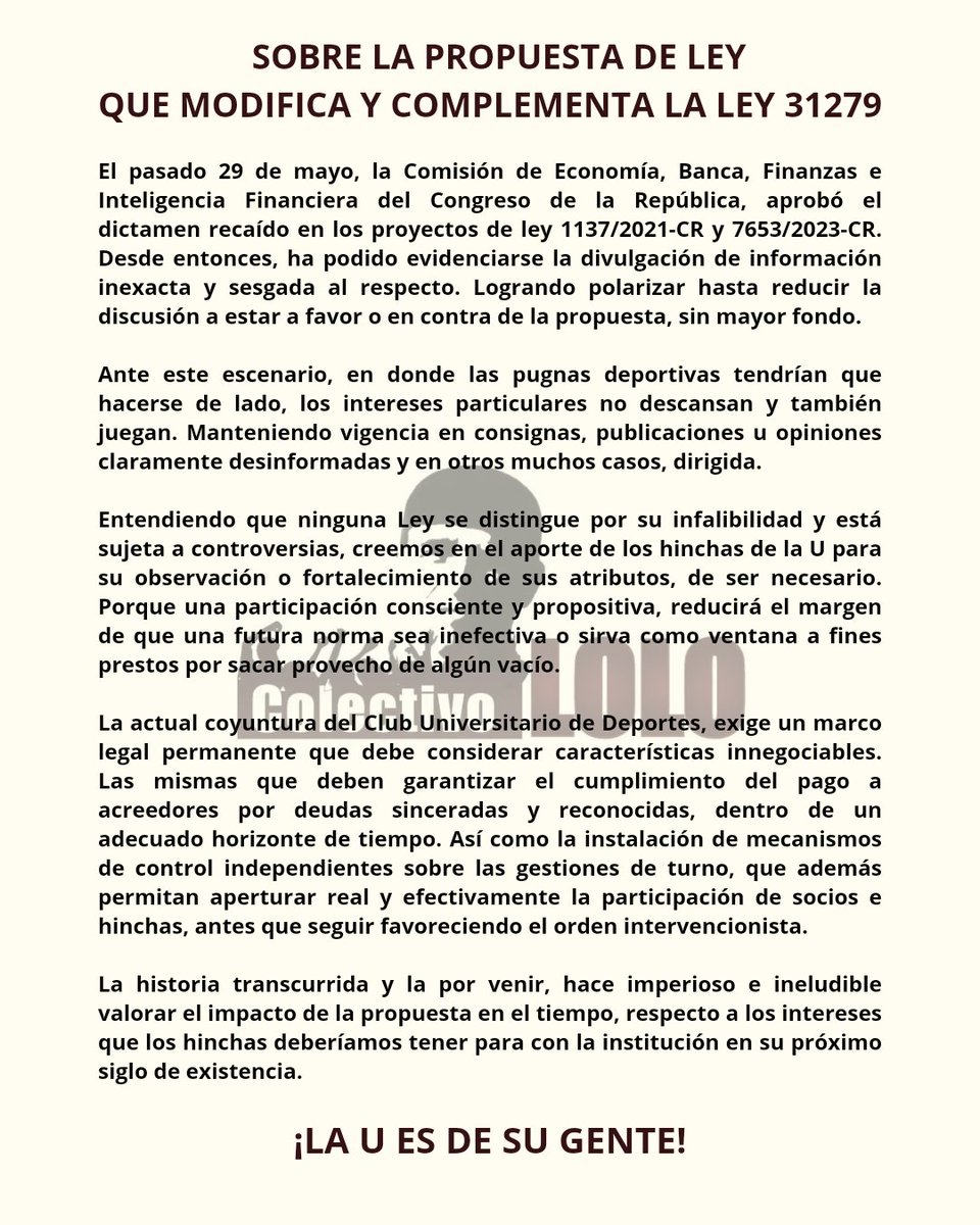 ColectivoLolo's tweet photo. El momento no solo requiere voluntad y conocimiento, sino también conciencia para ver a @Universitario más allá del presente. 

#LaUesdesugente https://t.co/5BuYvkzB5O