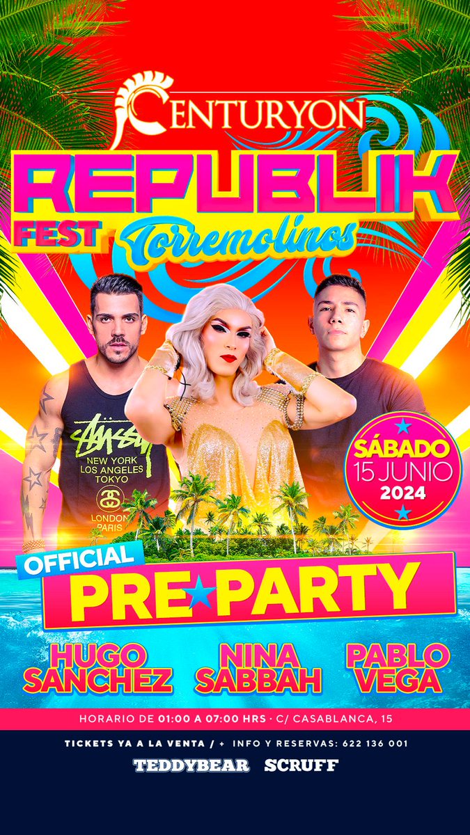 Únase a nosotros este sábado en Centuryon para vivir una noche inolvidable y experimentar música electrónica world class .  Baila toda la noche en un ambiente vibrante ¡en el Republic Fest!  #RepublicFestCenturyon #gayfiesta # Torremolinos #gaytorremolinos