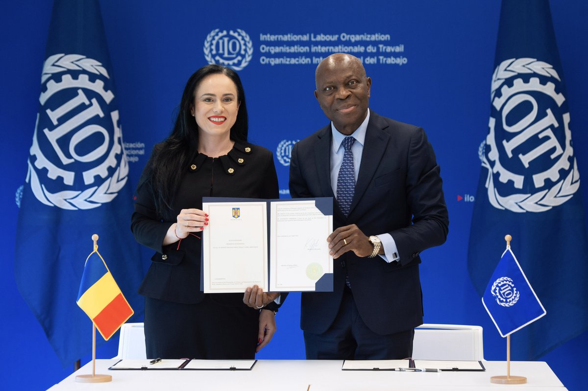 GilbertFHoungbo's tweet photo. I welcome Romania’s ratification of ILO Convention 190 on Violence Harassment.

Pleased to join Minister of Labour and Social Solidarity, Simona Bucura-Oprescu, during #ILC2024 to formalize the ratification.

I urge all Member States to #RatifyC190 and implement it. https://t.co/3zqy79dTze