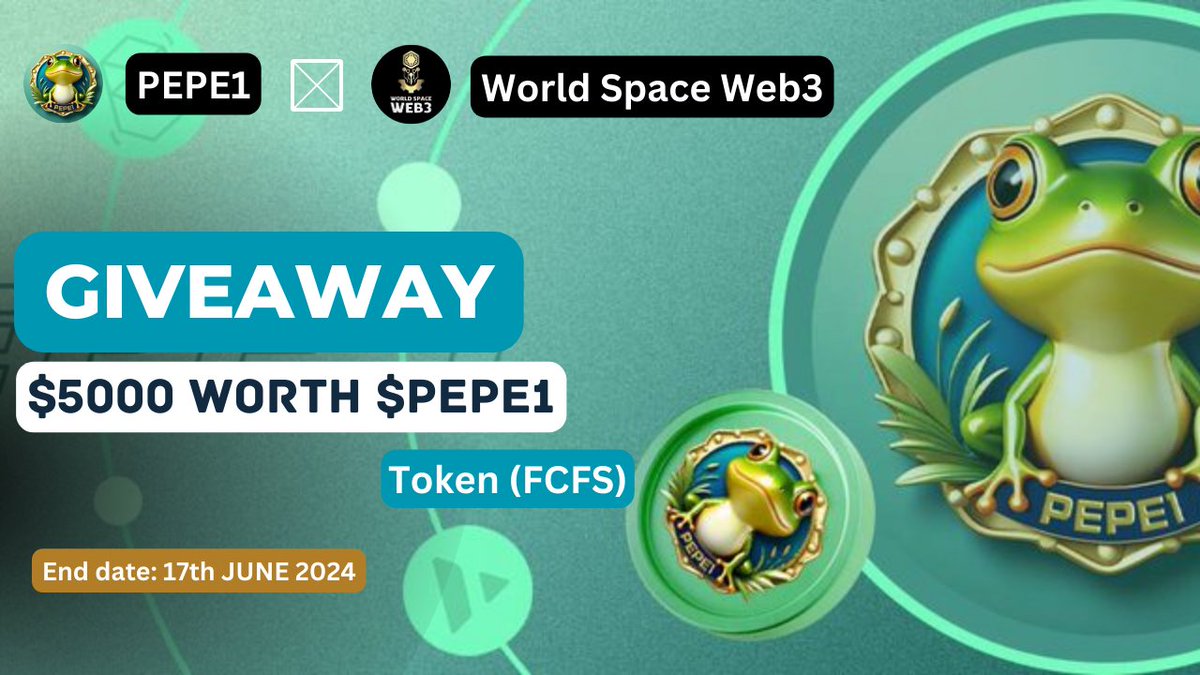 🤝 New Partnership Announcement

🎁 Giveaway : $5000 Worth of $PEPE1 For 400 Winners

➡ To Enter -
1⃣ Follow <a href="/PEPE_1__/">PEPE1</a> &amp; <a href="/WorldSpaceWeb3/">World Space Web3</a>
2⃣ Like, RT, Tag 3 Friends 
3⃣ Join TG : t.me/pepe1pepe1
4️⃣ Comment Your Metamask Address

⏳End: 17th JUNE

#Airdrop #Giveaway #not