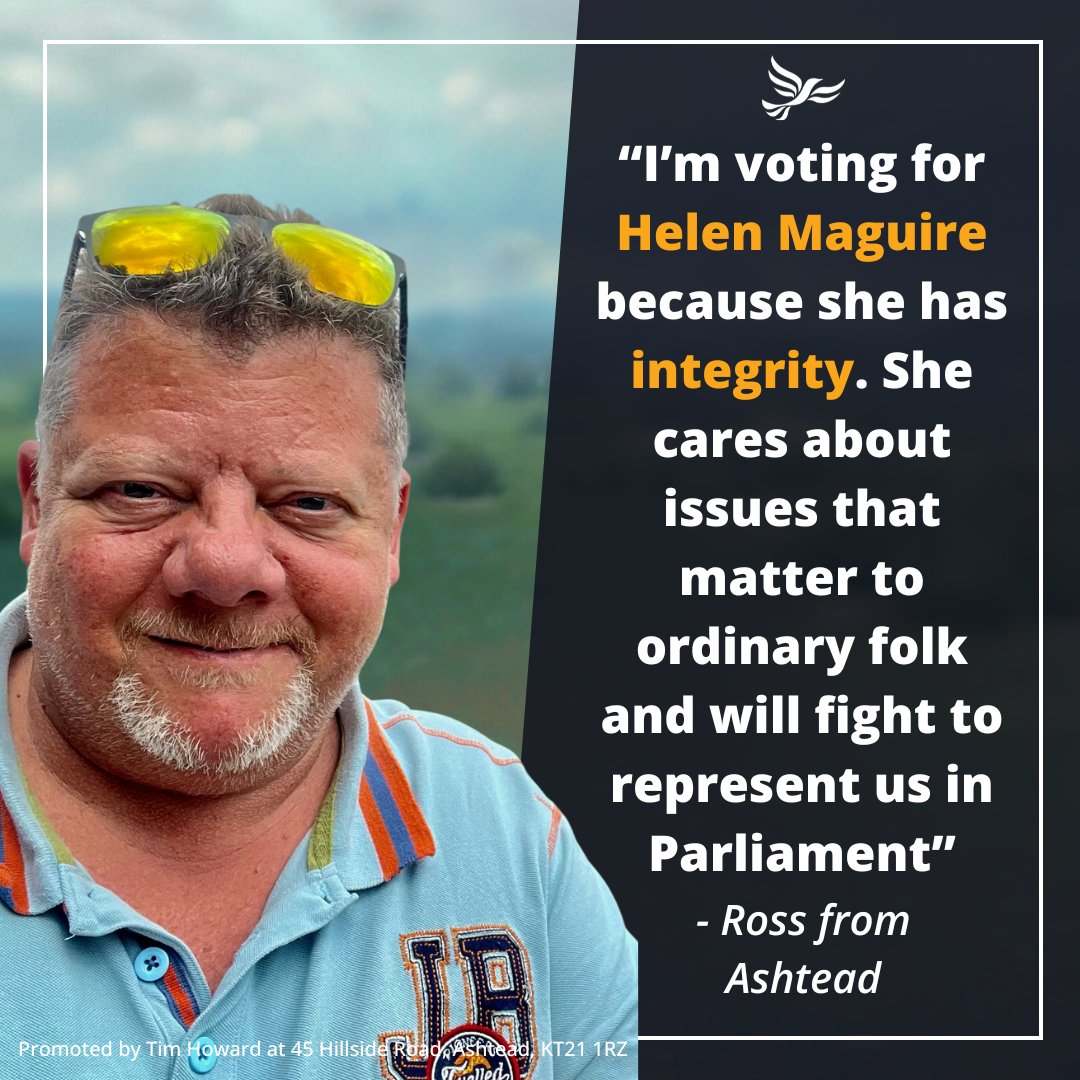 helenmaguiremp's tweet photo. Ross from #Ashtead says:
"I'm voting for Helen Maguire because she has integrity. She cares about issues that matter to ordinary folk and will fight to represent us in Parliament."
Thanks Ross 🙏🔶
#ReasonsToVote #VoteLibDem #TimeForChange #ForAFairDeal #Epsom #Ewell #Leatherhead https://t.co/ZjUUTjKFEr