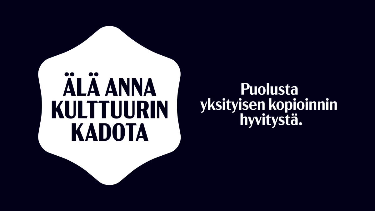 Satoja kotimaisia elokuvia ja musiikkitapahtumia tuetaan yksityisen kopioinnin hyvityksellä. Hallituksen giljotiinileikkaus hyvitykseen osuu kovaa luovaan alaan &amp; kulttuuritarjontaan! ❌
Puolusta yksityisen kopioinnin hyvitystä ja lue lisää kampanjastamme: luovat.org/hyvitysmaksu