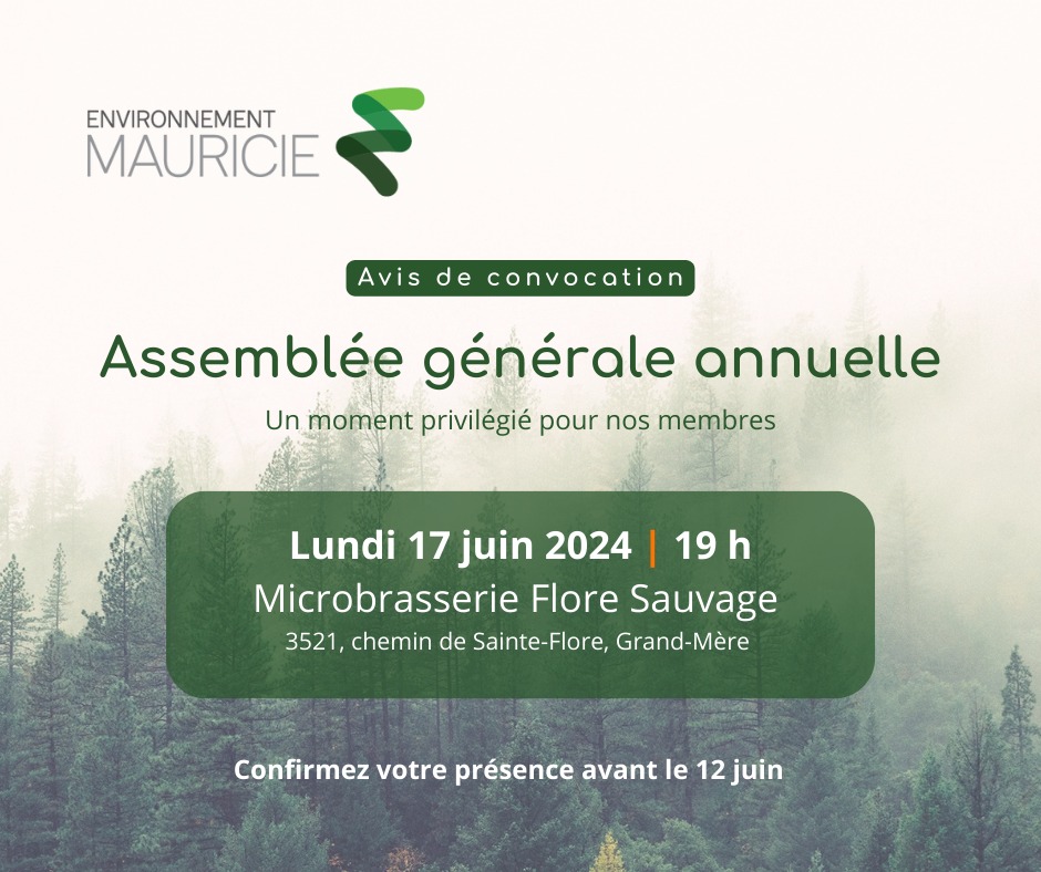 📣 𝗗𝗲𝗿𝗻𝗶𝗲𝗿 𝗿𝗮𝗽𝗽𝗲𝗹!  Aujourd'hui est le dernier jour pour confirmer votre présence à l'AGA d'Environnement Mauricie. 🗓️ Réservez votre place dès maintenant 👉 zeffy.com/fr-CA/ticketin…