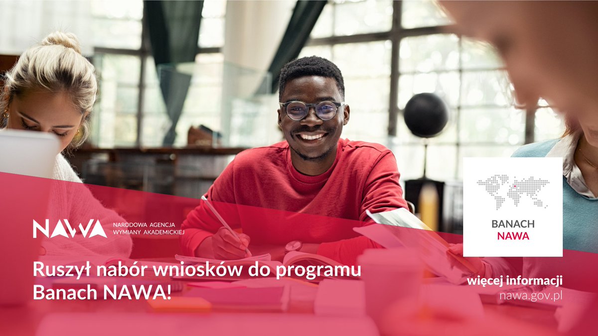 📢 Ruszył nabór wniosków do programu 𝗕𝗮𝗻𝗮𝗰𝗵 𝗡𝗔𝗪𝗔!

🎓 Przyjedź na studia II stopnia do Polski.  🇵🇱  🙂
Studiuj w jęz. polskim lub angielskim z comiesięcznym stypendium - 1 800 zł miesięcznie 💰, bezpłatnie w uczelniach publicznych.
Od 2024 roku możesz też skorzystać z