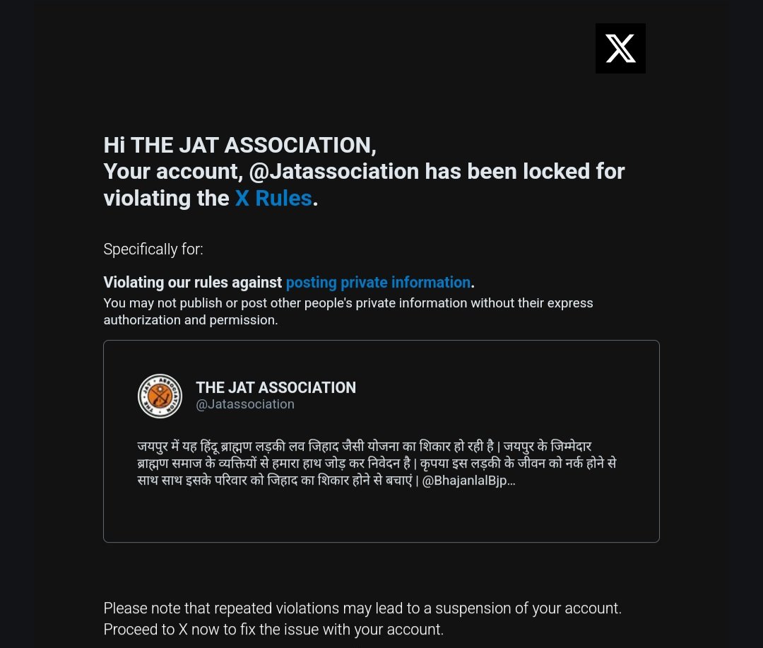 THE JAT ASSOCIATION (@jatassociation) on Twitter photo рдЬрдпрдкреБрд░ рдореЗрдВ рд╣реБрдП рд▓рд╡ рдЬрд┐рд╣рд╛рдж рдХрд╛ рдореБрджреНрджрд╛ рдЙрдард╛рдиреЗ рдХреА рд╡рдЬрд╣ рд╕реЗ рдореБрдЧрд▓реЛрдВ рджреНрд╡рд╛рд░рд╛ рд╣рдорд╛рд░реЗ рдЕрдХрд╛рдЙрдВрдЯ рдХреЛ рдорд╛рд╕ рд░рд┐рдкреЛрд░реНрдЯ рдХрд┐рдпрд╛ рдЧрдпрд╛ рд╣реИ |
рдЬрд┐рд╕рдХреА рд╡рдЬрд╣ рд╕реЗ рдЯреНрд╡рд┐рдЯрд░ рджреНрд╡рд╛рд░рд╛ рд╣рдорд╛рд░реЗ рдЕрдХрд╛рдЙрдВрдЯ рдХреЛ рд▓рд┐рдорд┐рдЯреЗрдб рдХрд░ рджрд┐рдпрд╛ рдЧрдпрд╛ рд╣реИ |
рд╣рд┐рдиреНрджреБрддреНрд╡рд╡рд╛рджреА рд╕рд╛рдерд┐рдпреЛрдВ рд╕реЗ рдирд┐рд╡реЗрджрди рд╣реИ рдХреГрдкрдпрд╛ рдЕрдХрд╛рдЙрдВрдЯ рдХреЛ рдмрдЪрд╛рдиреЗ рдореЗрдВ рдЖрдЬ рдлрд┐рд░ рд╕реЗ рд╣рдорд╛рд░рд╛ рд╕рд╛рде рджреЗрдВ |
рдЕрдЧрд░ рдЖрдк рддрдХ рдпрд╣ рдЬрдпрдкреБрд░ рдореЗрдВ рд╣реБрдП рд▓рд╡ рдЬрд┐рд╣рд╛рдж рдХрд╛ рдореБрджреНрджрд╛ рдЙрдард╛рдиреЗ рдХреА рд╡рдЬрд╣ рд╕реЗ рдореБрдЧрд▓реЛрдВ рджреНрд╡рд╛рд░рд╛ рд╣рдорд╛рд░реЗ рдЕрдХрд╛рдЙрдВрдЯ рдХреЛ рдорд╛рд╕ рд░рд┐рдкреЛрд░реНрдЯ рдХрд┐рдпрд╛ рдЧрдпрд╛ рд╣реИ |
рдЬрд┐рд╕рдХреА рд╡рдЬрд╣ рд╕реЗ рдЯреНрд╡рд┐рдЯрд░ рджреНрд╡рд╛рд░рд╛ рд╣рдорд╛рд░реЗ рдЕрдХрд╛рдЙрдВрдЯ рдХреЛ рд▓рд┐рдорд┐рдЯреЗрдб рдХрд░ рджрд┐рдпрд╛ рдЧрдпрд╛ рд╣реИ |
рд╣рд┐рдиреНрджреБрддреНрд╡рд╡рд╛рджреА рд╕рд╛рдерд┐рдпреЛрдВ рд╕реЗ рдирд┐рд╡реЗрджрди рд╣реИ рдХреГрдкрдпрд╛ рдЕрдХрд╛рдЙрдВрдЯ рдХреЛ рдмрдЪрд╛рдиреЗ рдореЗрдВ рдЖрдЬ рдлрд┐рд░ рд╕реЗ рд╣рдорд╛рд░рд╛ рд╕рд╛рде рджреЗрдВ |
рдЕрдЧрд░ рдЖрдк рддрдХ рдпрд╣