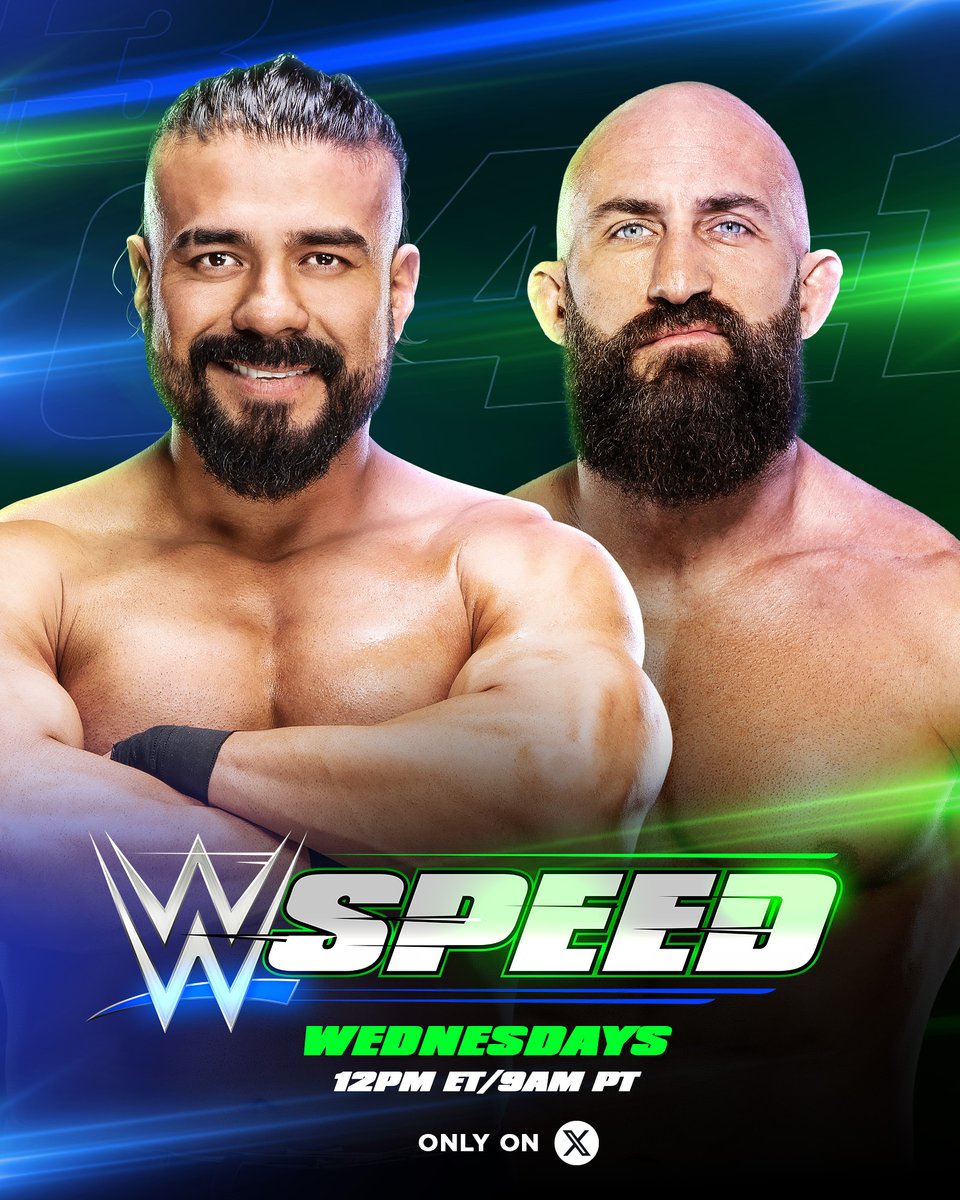 WWE's tweet photo. .@AndradeElIdolo vs. #DIY's @CiampaWWE TODAY on #WWESpeed! 🚨 

12pm ET/ 9am PT exclusively on @X. https://t.co/YxEdJ5vGQS