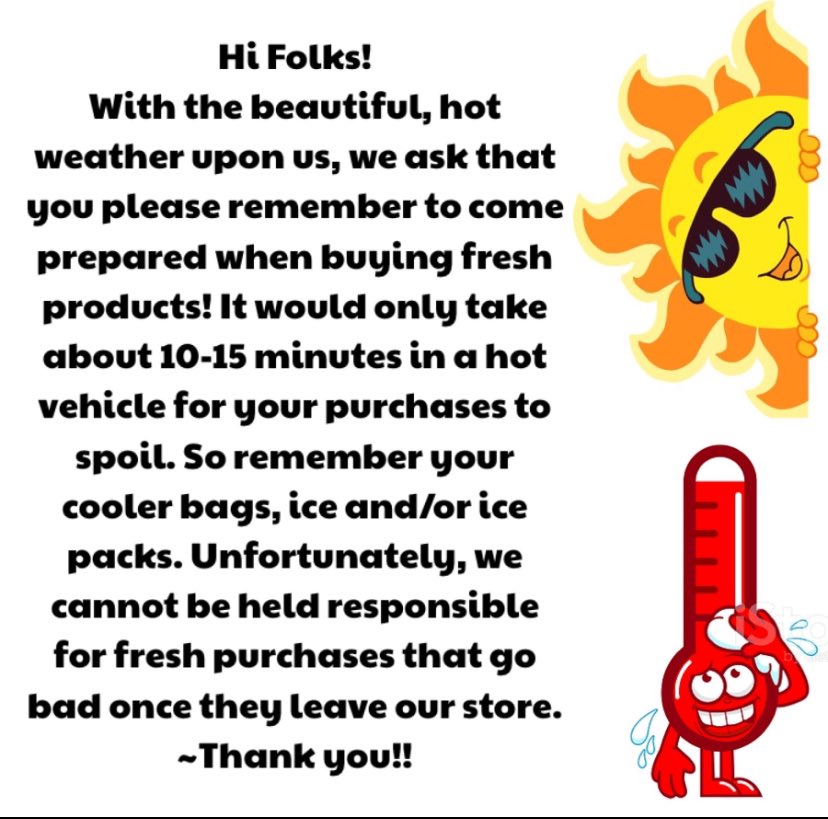 Friendly reminder...

Please come prepared! Insulated container  and ice packs, please ☺️

It only takes a few minutes in warm weather for live seafood 
like mussels and lobsters to spoil! 

Any time spent in temperature over 4C will spoil fresh fish and seafood!