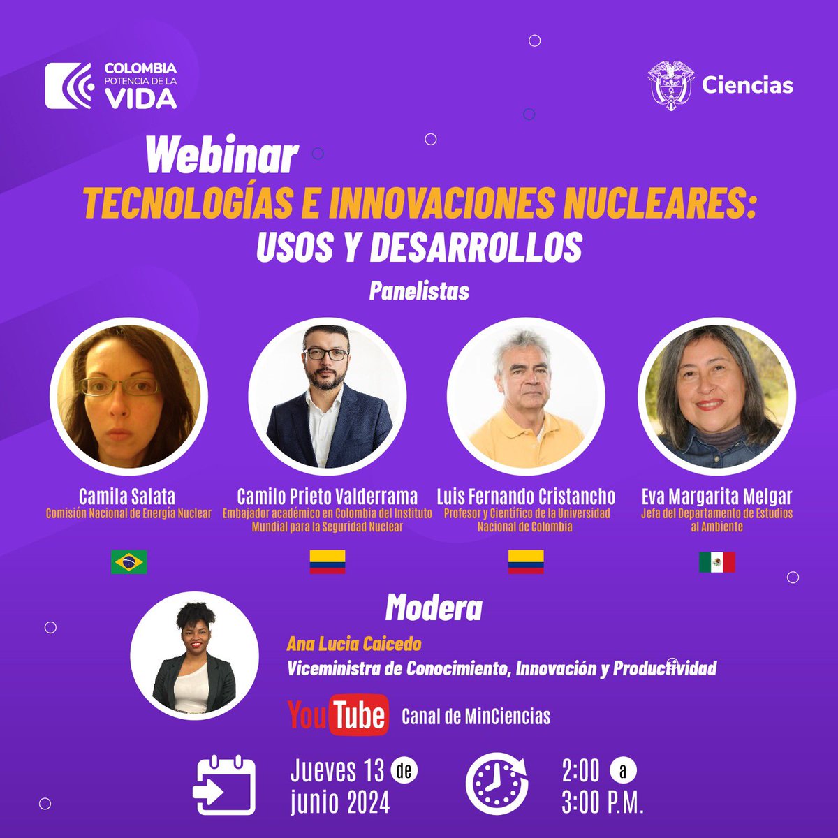 MincienciasCo's tweet photo. Descubre con expertos que compartirán conocimientos y expondrán experiencias sobre las tecnologías nucleares en América Latina.

Este diálogo virtual internacional que promueve #MinCiencias será este 13 de junio, a las 2:00 p.m. (hora Col🇨🇴).

Inscríbete: https://t.co/r6mHCqO4Uu https://t.co/1TOFE2sG0r