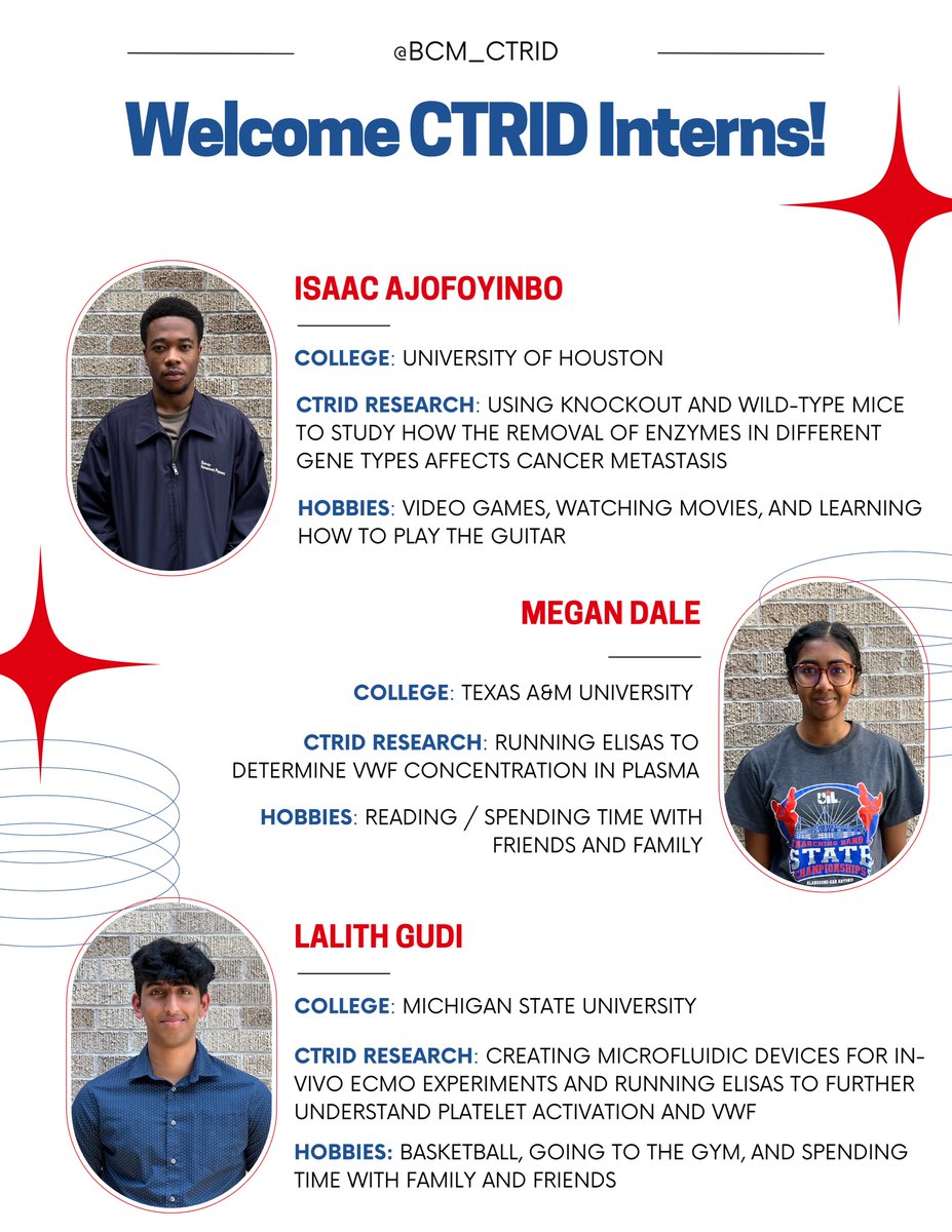 We have some exciting additions to our labs this summer... Get to know our undergraduate interns! 

Welcome aboard Isaac, Megan, and Lalith! 🎓📚🧪