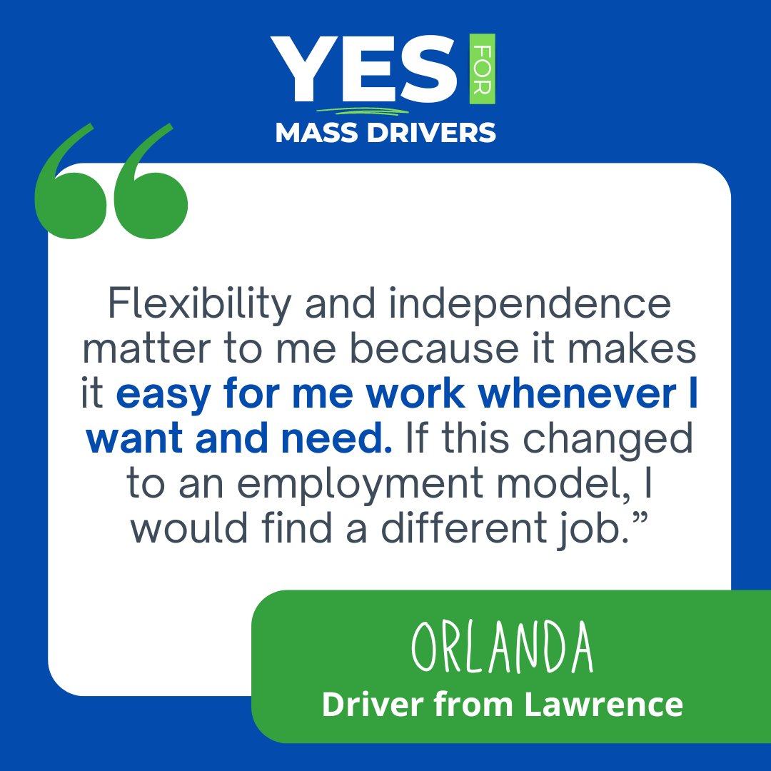 Like many app-based drivers, Orlanda is concerned about how losing a flexible schedule would impact her livelihood. Keep drivers independent by voting YES for Mass. Drivers this fall! #mapoli