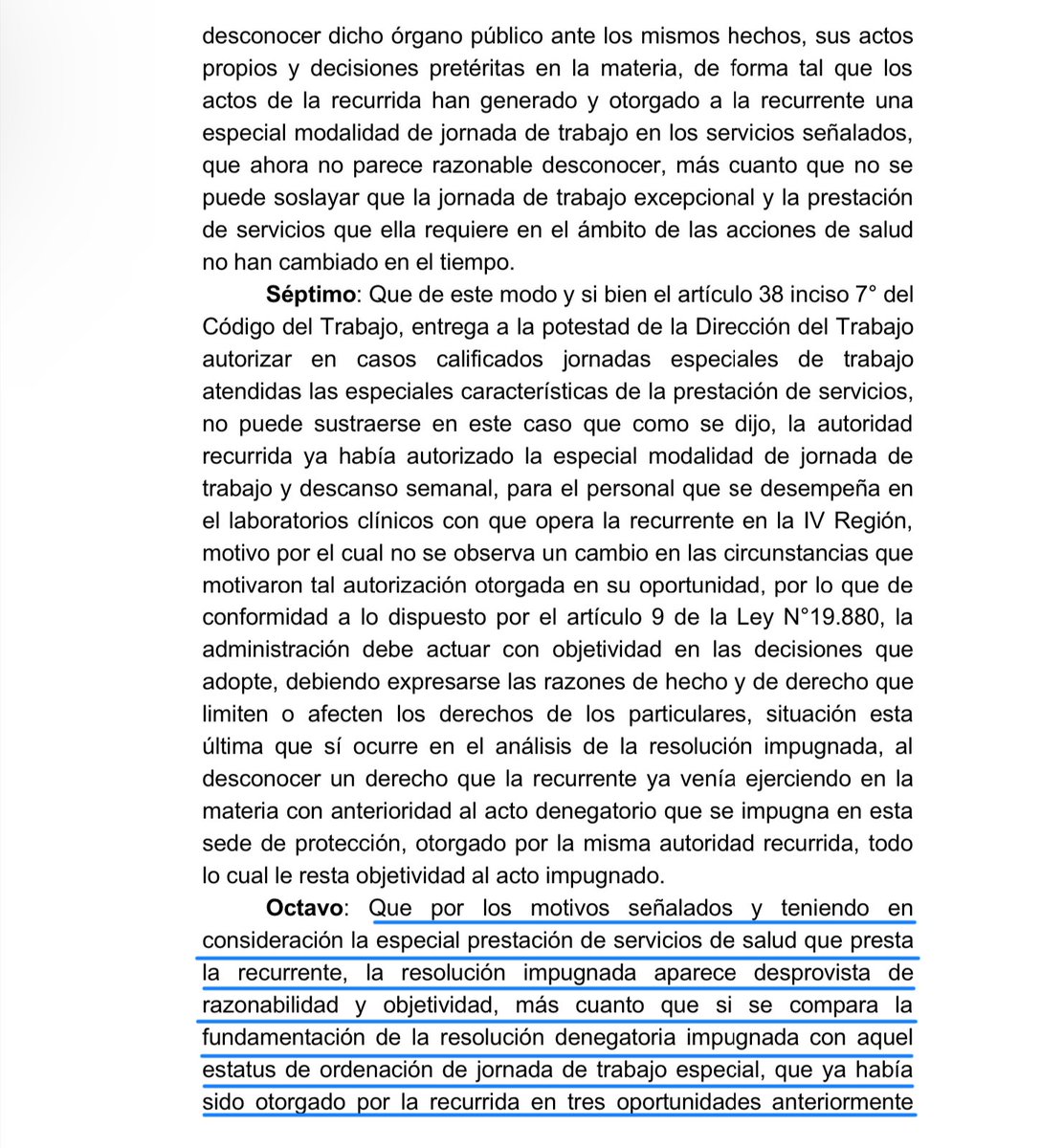 LLeguleya's tweet photo. CS (Rol 4655-2024, que confirma el fallo de la ICA de Santiago 15599-2023 25.4.2024) La Dirección Regional del trabajo deniega la autorización de jornadas especiales de trabajo para el personal de laboratorio sin la suficiente razonabilidad y objetividad, cuando había autorizado en tres oportunidades anteriores esta modalidad