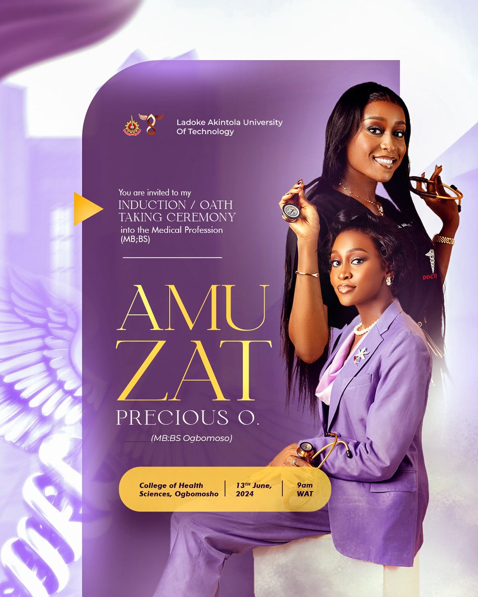 AmuzatPrecious's tweet photo. The very first of her kind😇

Dr. Amuzat P.O
MB;BS (Ogbomoso)🤩

Taking the Hippocratic Oath tomorrow😌💃🏾

📸 @SeyeAlagbe 🫡
Graphics @neydesigns 🔥 https://t.co/f4m58NMERy