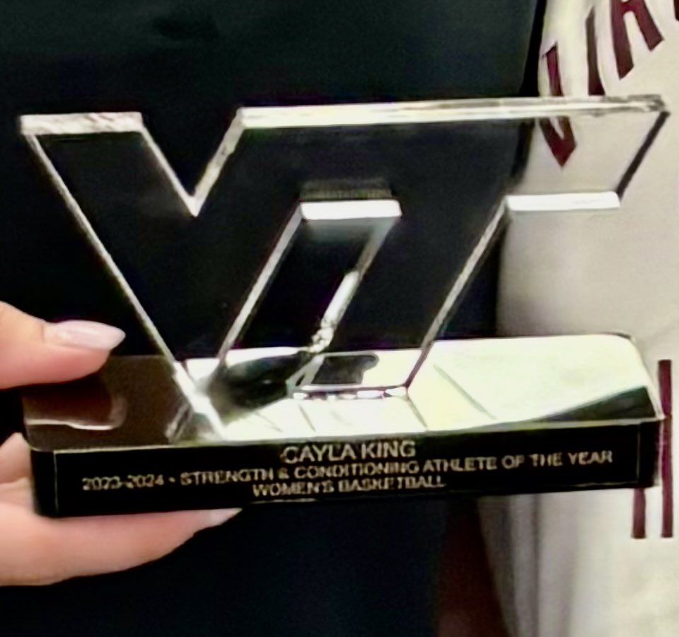 VTStrength's tweet photo. I’ve been proud of Cayla King’s work ethic and dedication to her strength &amp; conditioning development from day one. Awarding her the ‘23-‘24 Strength &amp; Conditioning Athlete of The Year was my pleasure. I sure wish she had another year of eligibility - her future is bright. https://t.co/DhxkDAyQmM