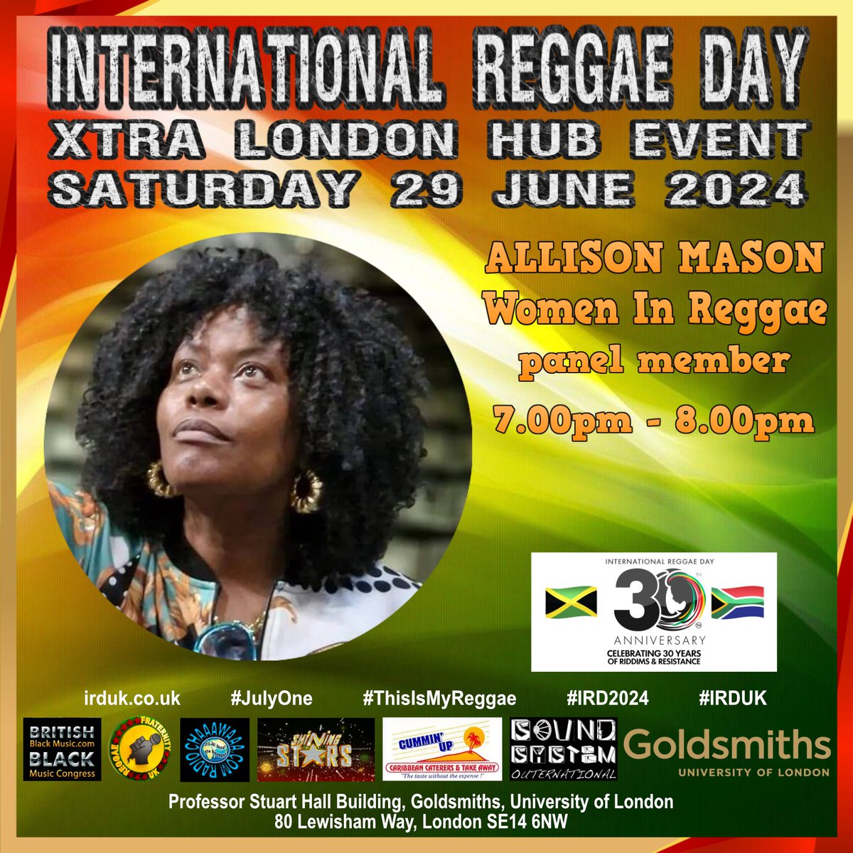 regfraternityuk's tweet photo. Come and listen to the discussion on ‘Women In Reggae’ at 7pm on Sat 29 June 2024 @ the International Reggae Day Xtra London Hub Event @ Goldsmiths University. Host: #LornaGee. Panel: #AudreyScott #AllisonMason #YassminVFoster & #TeshayMakeda Register > https://t.co/JEsQIAwFzo https://t.co/MOWHGb2xzD