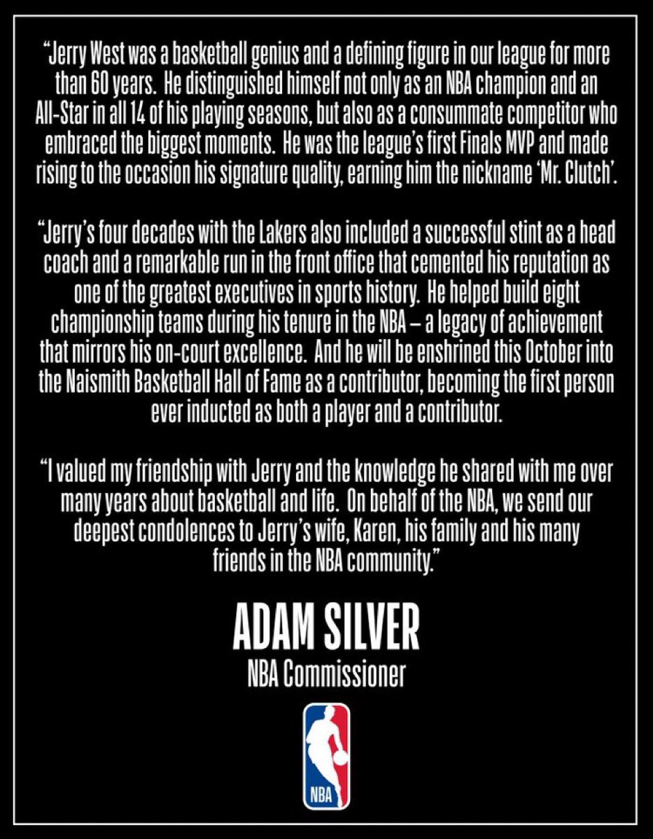NBA Commissioner Adam Silver on the passing of Jerry West: