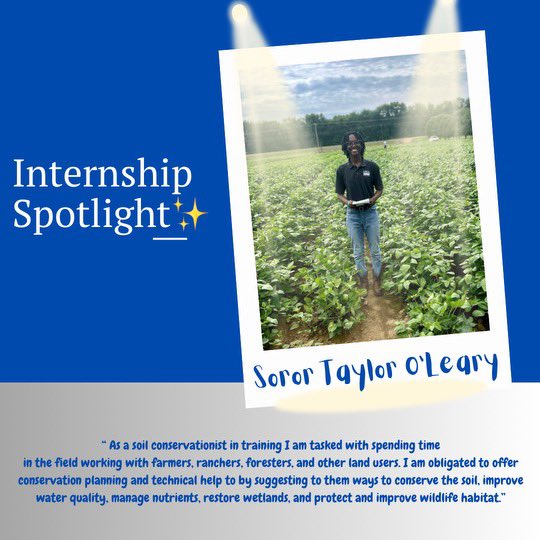 Internship Spotlight✨:  
Soror Taylor O’leary 
This summer, Taylor is interning at the United States Department of Agriculture(USDA) Natural Resources Conservation Service(NRCS) agency office in Greenwood, MS training to be a soil conservationist. Keep up the good work, Soror!💙