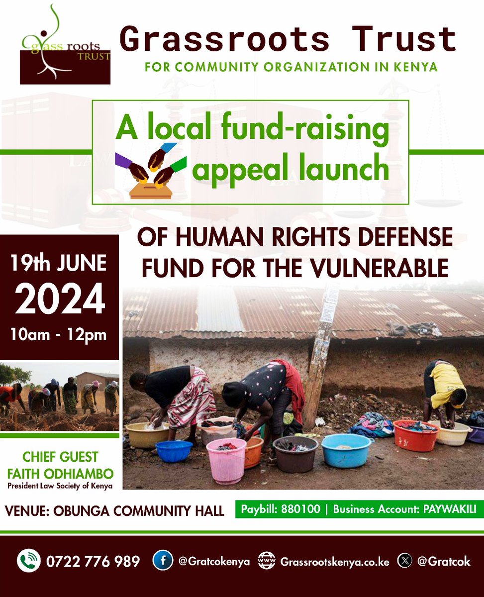 Launch of Human Rights Defence Fund <a href="/GratcoK/">Grassroots Trust for Community Org in Kenya</a> <a href="/Lupita_Nyongo/">Lupita Nyong'o</a> <a href="/ajosomotto/">josiah a. omotto</a> <a href="/NyikalDr/">Dr. Nyikal</a> <a href="/ProfOjiendaTom/">Senator.Prof. Tom Ojienda SC</a> <a href="/AnyangNyongo/">Gov. Anyang' Nyong'o</a> <a href="/WMutunga/">Dr Willy M Mutunga, Chief Justice, Kenya (2011-16)</a> <a href="/FaithOdhiambo8/">Faith Odhiambo</a> <a href="/JamesKoyoo/">James Onyango K'oyoo</a> <a href="/EliudOwalo/">Eliud Owalo, FIHRM, EGH</a> <a href="/WinnieMitullah/">Winnie Mitullah</a> <a href="/KNCHRkisumu/">KNCHR Kisumu office</a> <a href="/thekhrc/">KHRC</a> <a href="/esrc_hakijamii/">ESRC-Hakijamii</a> <a href="/katibainstitute/">Katiba Institute</a> <a href="/Sida/">Sida</a> <a href="/FordFoundation/">Ford Foundation</a> <a href="/Oxfam/">Oxfam International</a> <a href="/ActionAid/">ActionAid</a>