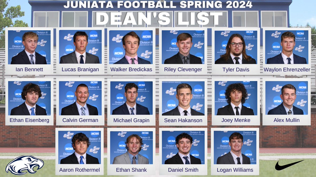 JuniataFootball's tweet photo. Congrats to the 16 of our guys that made the Spring 2024 Dean's List! Great work! #CLA #HighAcademic https://t.co/exp3Kvc6xb